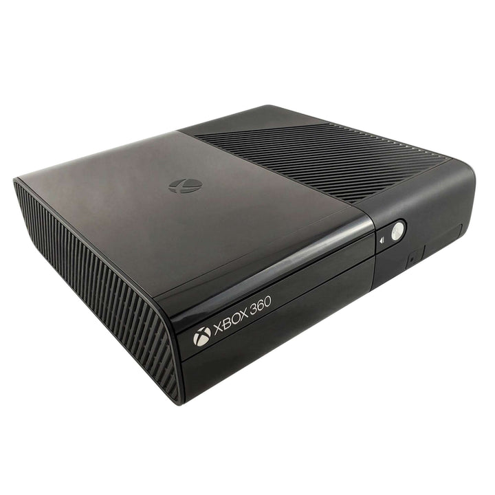 Xbox 360 E Console Side Angle with Top and Front View