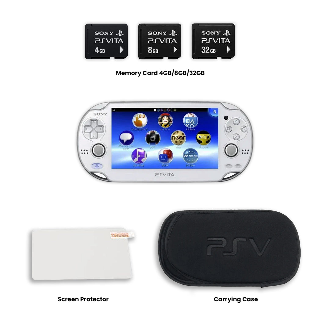 PS Vita 1000 Console White Memoy Card, Scrn Protector and Carrying Case