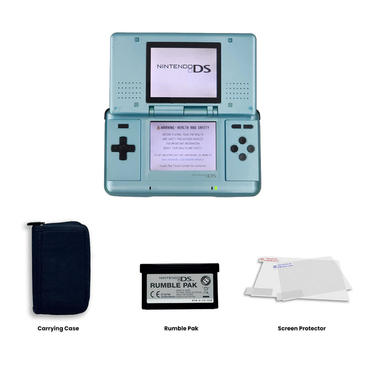 Nintendo DS Original Console Turquoise Blue Carrying Case, Rumbel Pak an Screen Protector