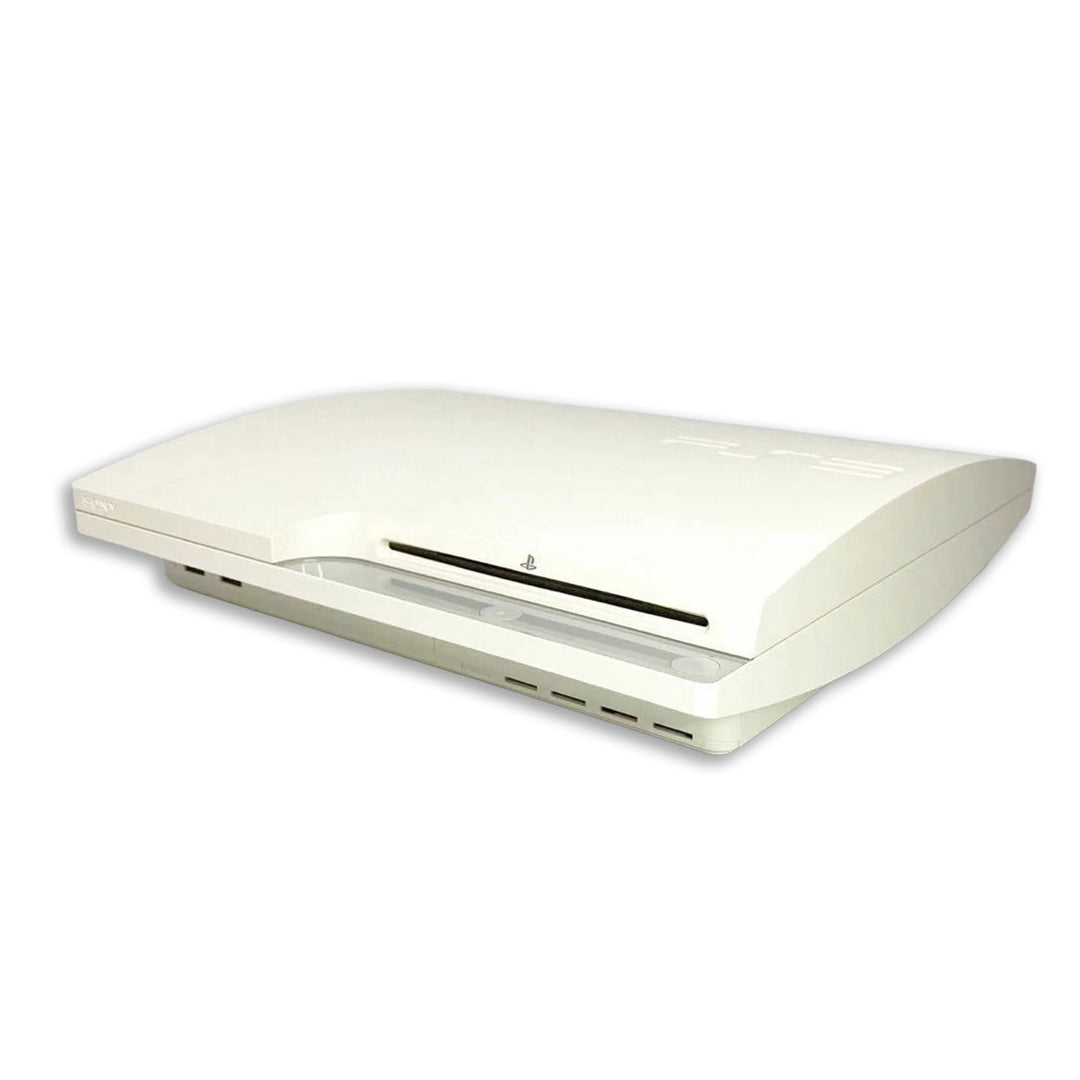 Sony PlayStation 3 Slim Console White Front View with Side Angle