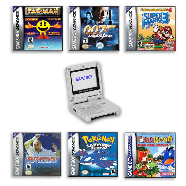 Gameboy Advance (GBA) SP Console SIlver with Top Games