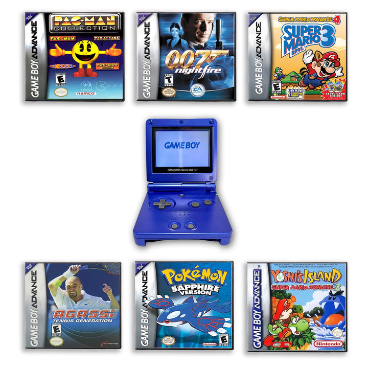 Gameboy Advance (GBA) SP Console Bue with Top Games