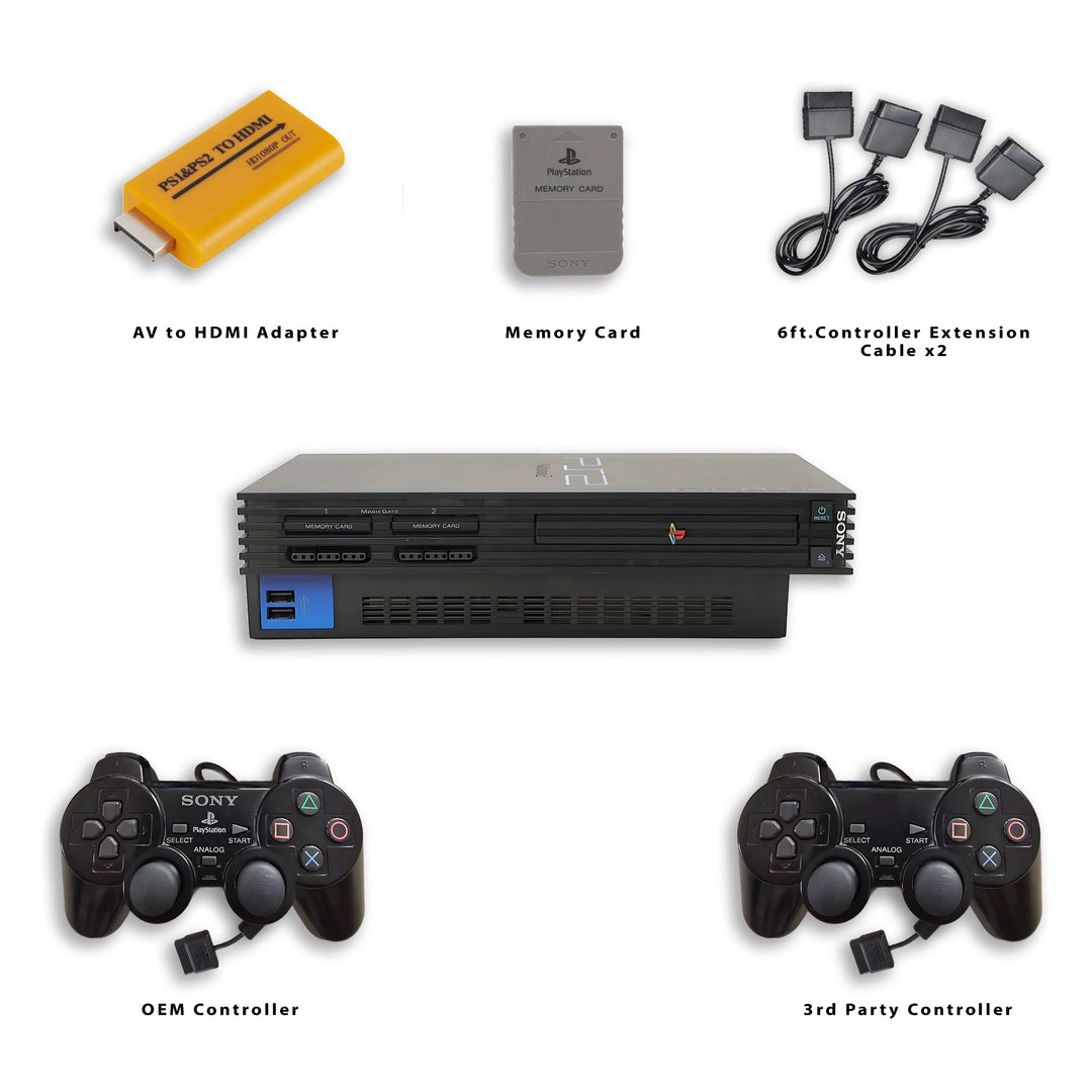 PS2 Fat Console Converter, Memory Card,Exension Cable and Controllers