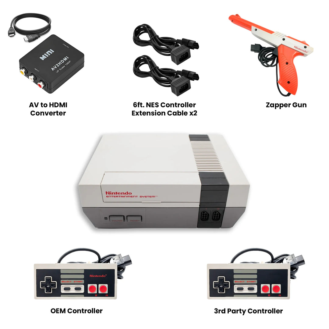 Nintendo NES Console with Controllers,  Cables, Converter and Gun