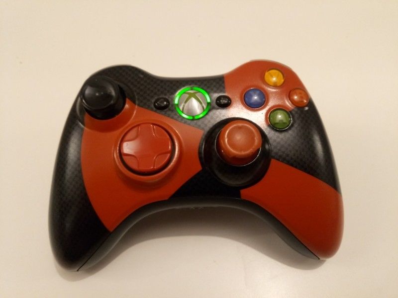 XBOX 360 Radioactive Red & Black Carbon Fiber Controller (Retro Fam)