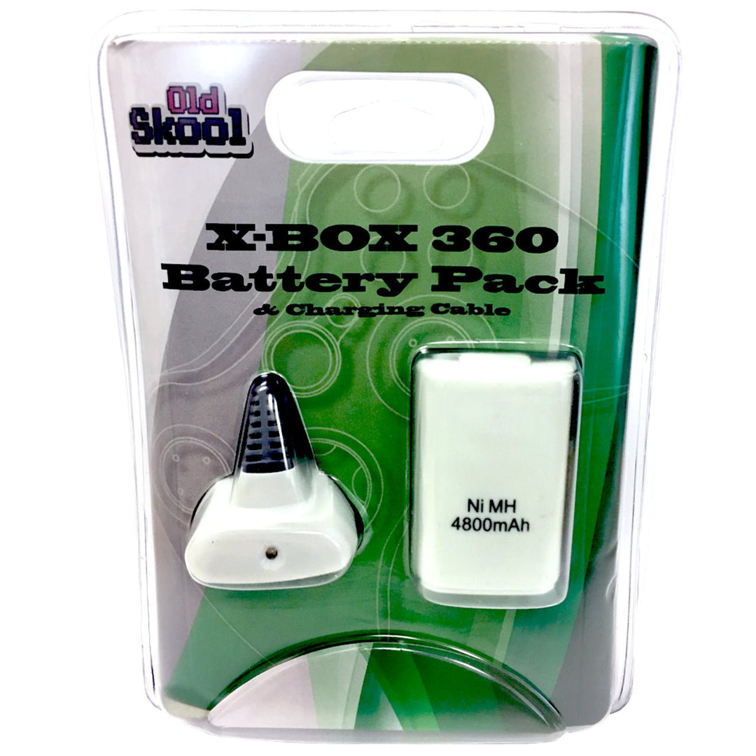 Xbox 360 Battery Pack & Charging Cable: White - Old Skool (Retro Fam)