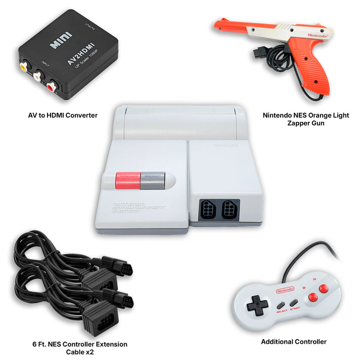 Top Loader NES Console Converter, Zaper Gun, Extension Cable and Controller