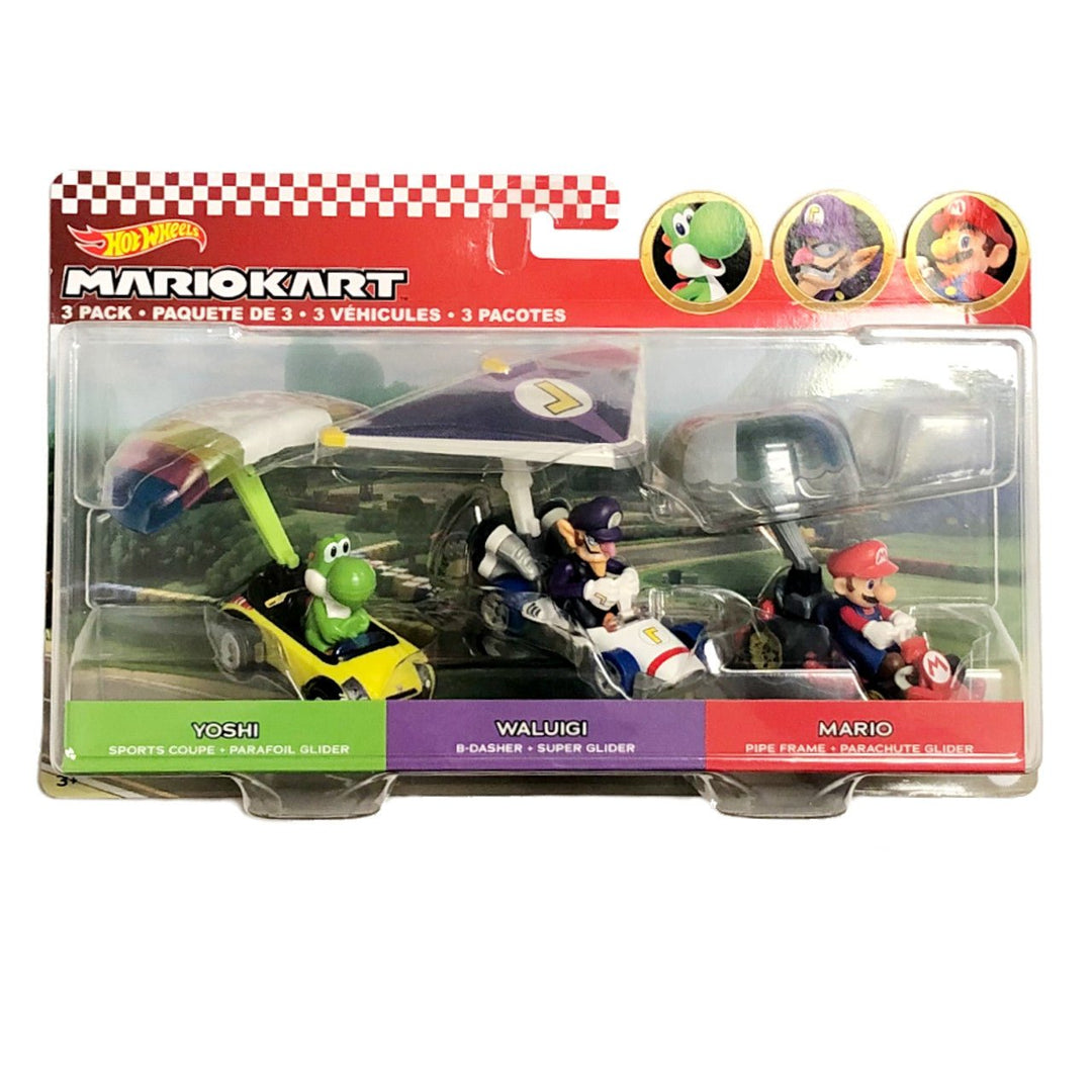 Hot Wheels: Paquete de 3 planeadores de Mario Kart (Retro Fam)