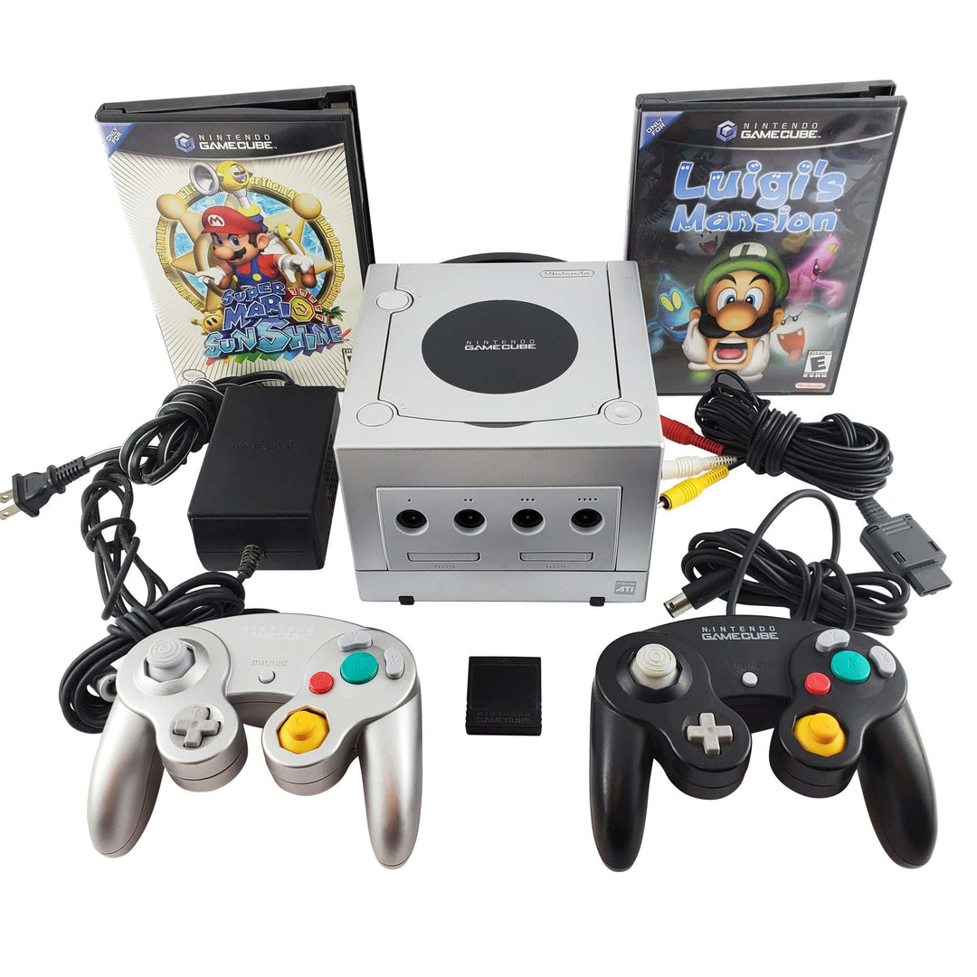 Nintendo Gamecube Console Bundle: Super Mario Sunshine & Luigi’s Mansion - Platinum (Retro Fam)