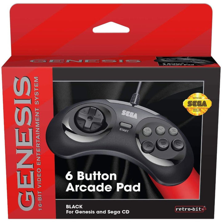 SEGA Genesis 6-button Arcade Original Port Pad Black (Retro Fam)