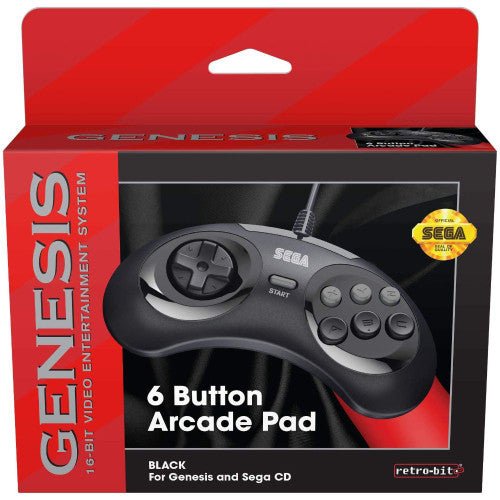 SEGA Genesis 6-button Arcade Original Port Pad Black (Retro Fam)
