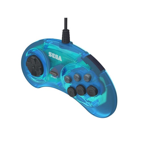 SEGA Genesis 6-button Arcade Original Port Pad Clear Blue (Retro Fam)