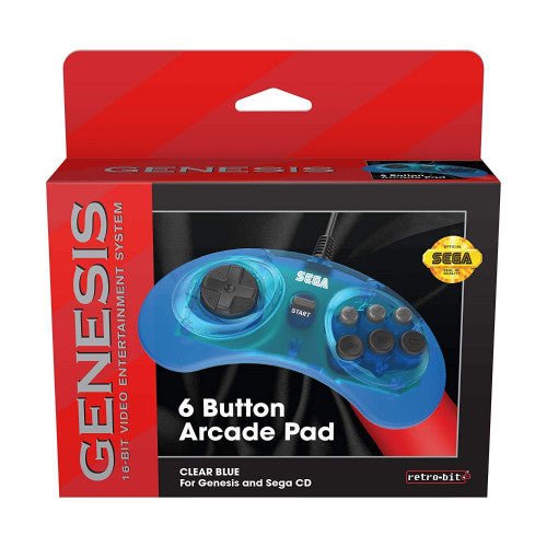 SEGA Genesis 6-button Arcade Original Port Pad Clear Blue (Retro Fam)