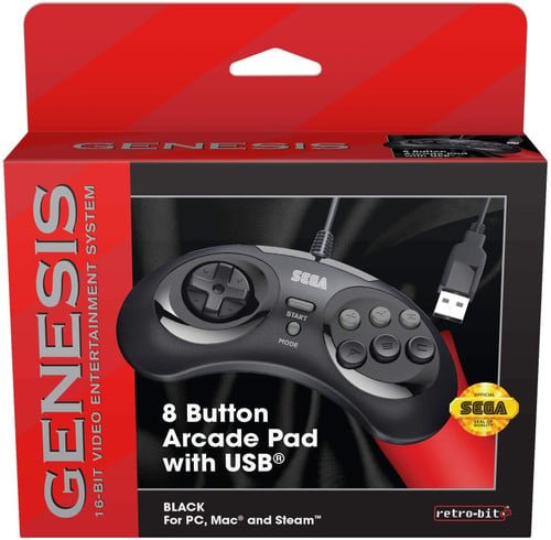 Manette arcade USB 8 boutons SEGA Genesis noire (Retro Fam)