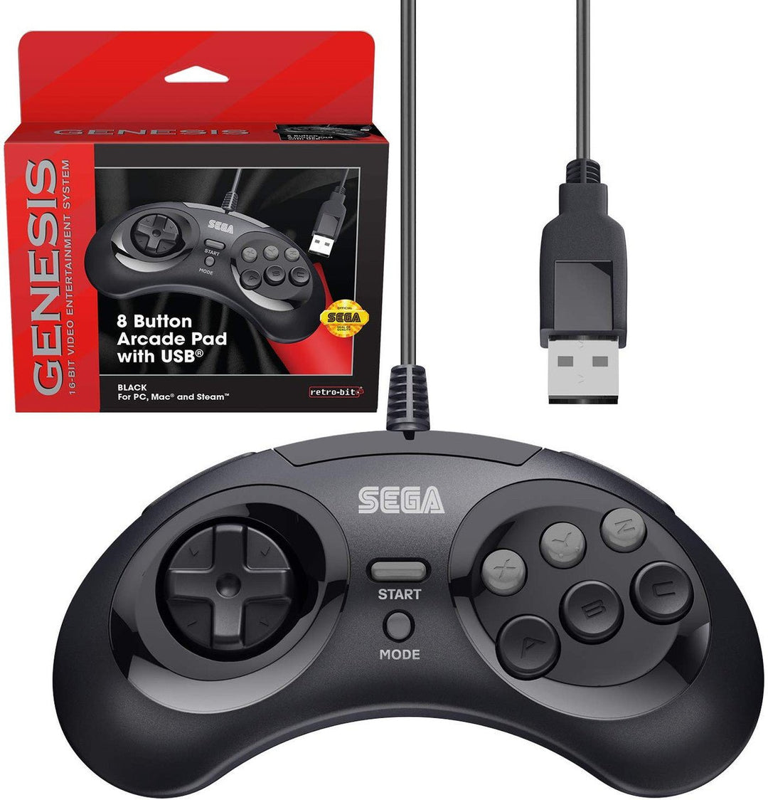 Manette arcade USB 8 boutons SEGA Genesis noire (Retro Fam)