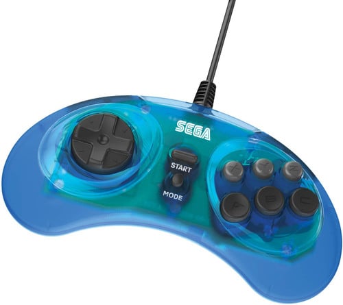 Manette arcade USB SEGA Genesis 8 boutons bleu clair (Retro Fam)