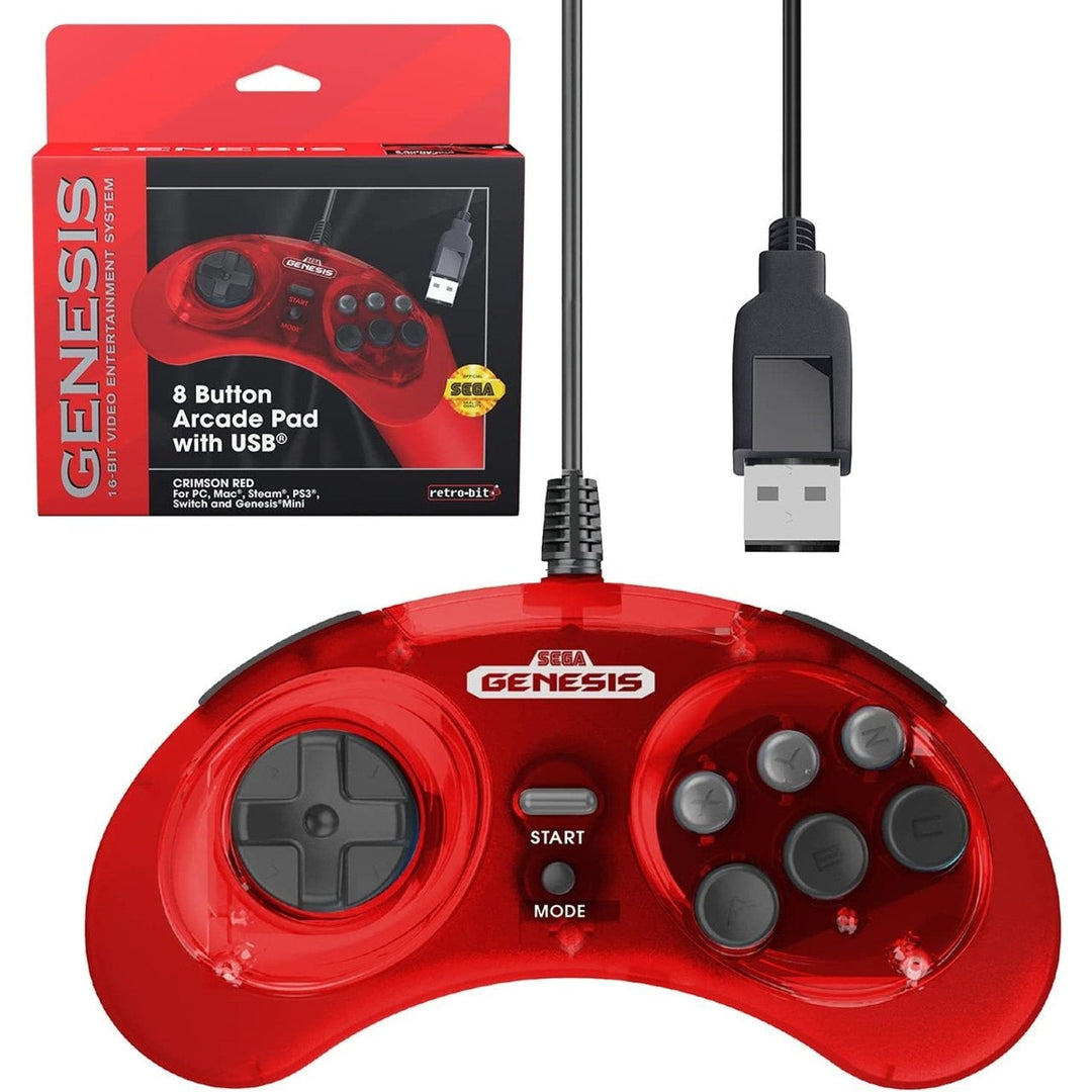 SEGA Genesis 8-button Arcade USB Pad Crimson Red Retro-Bit (Retro Fam)