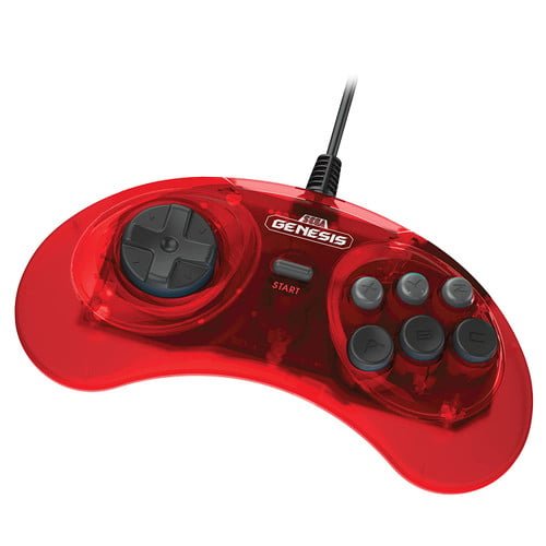 Mando arcade original de 6 botones para SEGA Genesis, color rojo carmesí, estilo retro (Retro Fam)