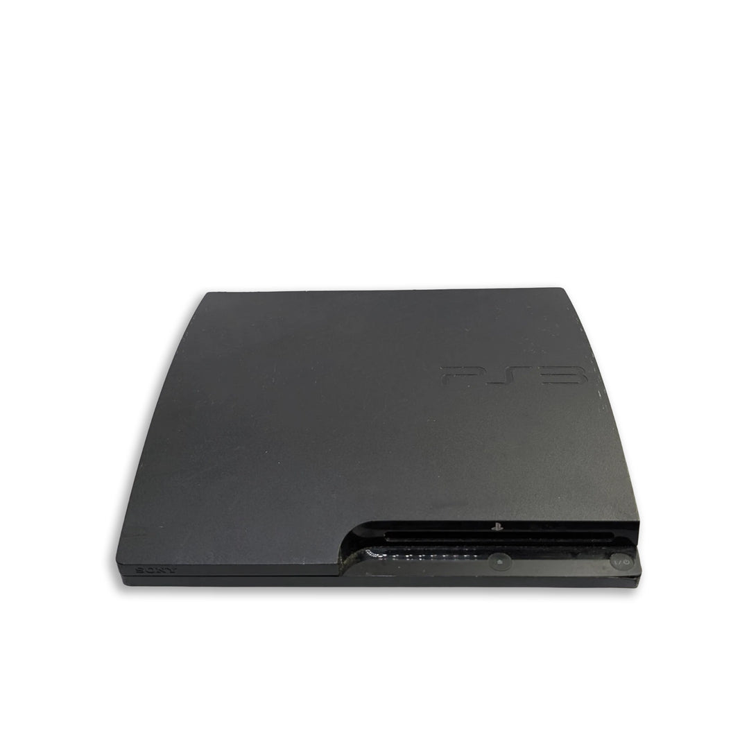 Sony PlayStation 3 Slim Console Front View with Top Angle