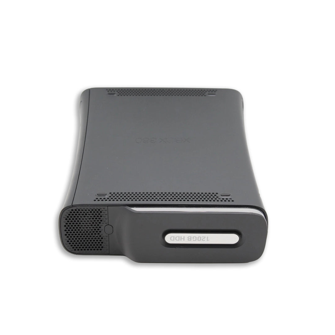 Microsoft Xbox 360 Elite Console Black Front View with Top Angle