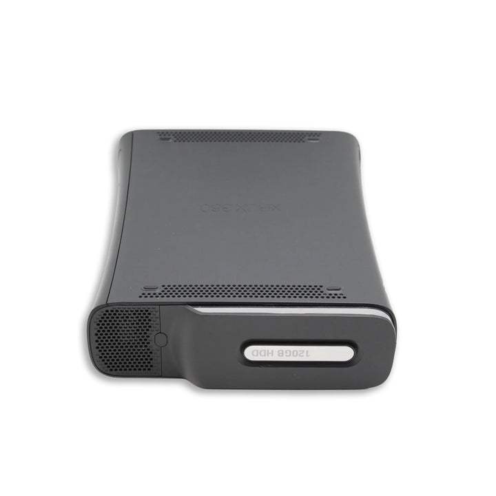 Microsoft Xbox 360 Elite Console Black Front View with Top Angle