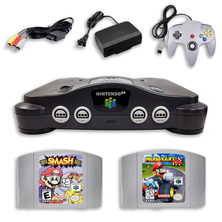 Paquete de consola Nintendo 64 (N64): Super Smash Bros y Mario 64 (Retro Fam)