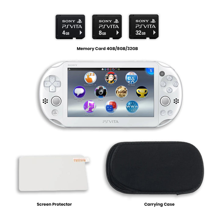 PlayStation Vita 2000 Console Crystal White with Memory Cards, Screen Protector, Carrying Case
