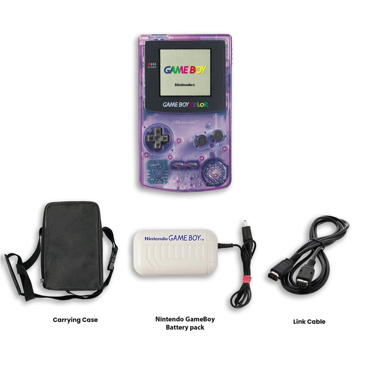 Gameboy Color Console Atomic Purple Carrying Case, BAttery Pack and Link Cable