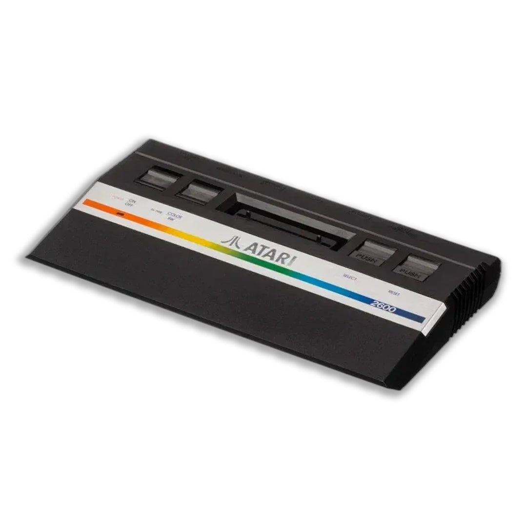 Atari 2600 Junior Console Silver Top View with Side Angle