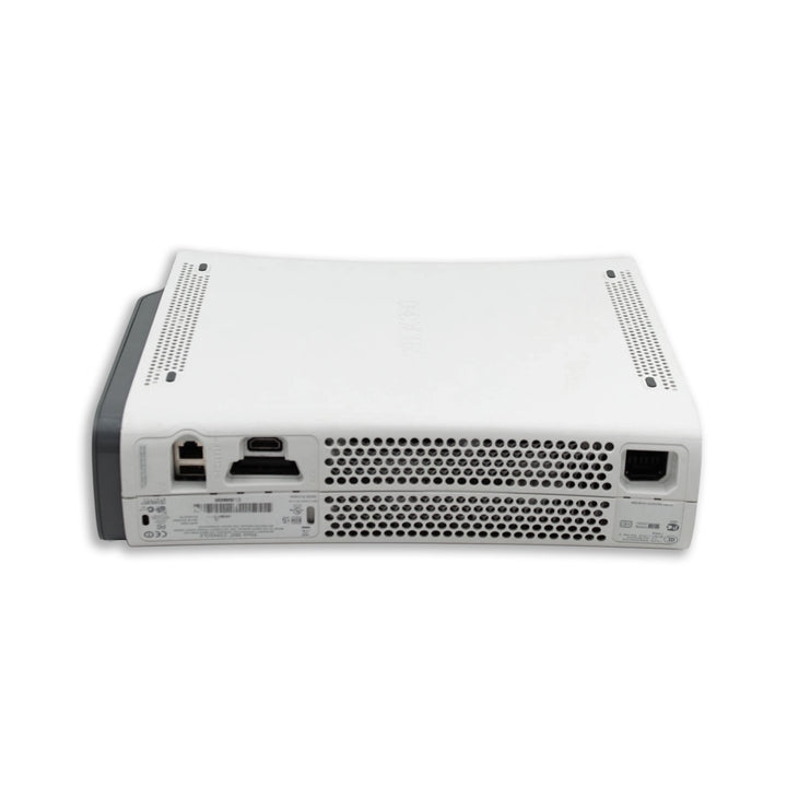 Microsoft Xbox 360 Elite Console White Backside with Top Angle