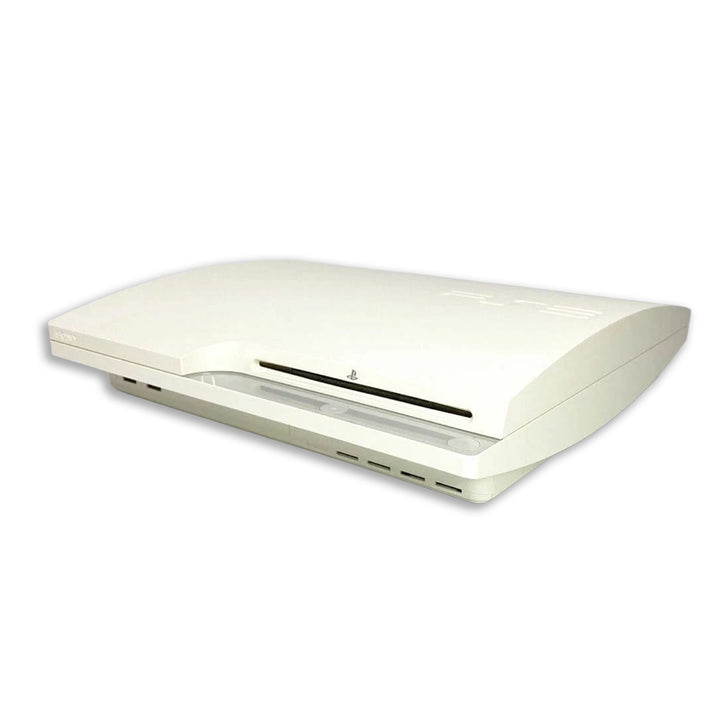 Sony PlayStation 3 Slim Console White Front View with Side Angle