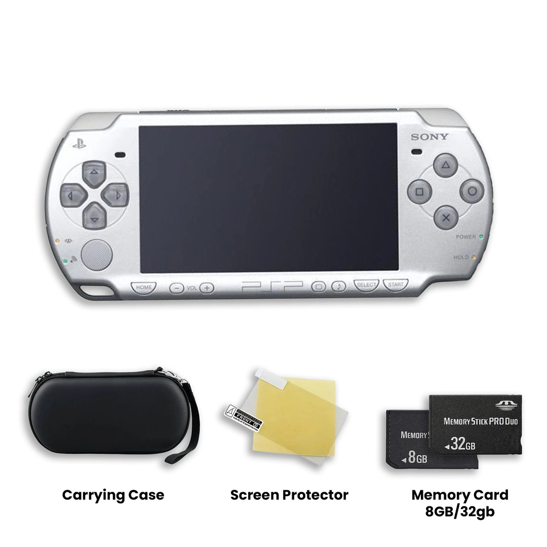 PlayStation Portable PSP 2000 Console Silver  Carrying Case, Screent Protector and Memory Card