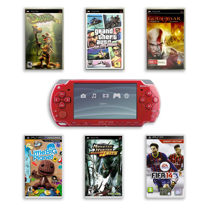 PlayStation Portable PSP 2000 Console Red with Top Games