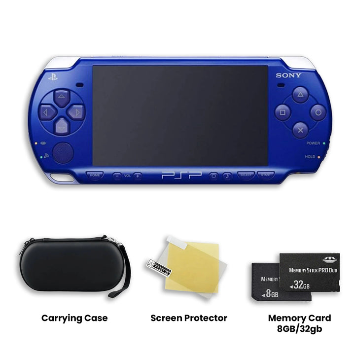 PlayStation Portable PSP 2000 Console Blue Carrying Case, Screen Protector and Memory Card