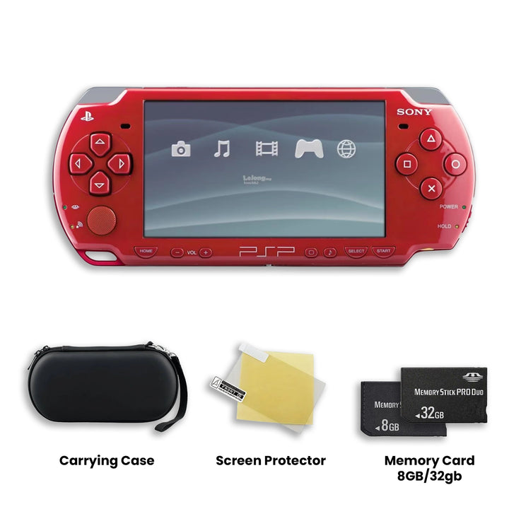 PlayStation Portable PSP 2000 Console Red Carrying Case, Screen Protector and Memory Card