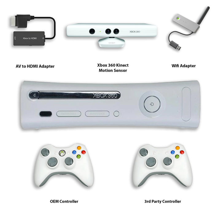 Microsoft Xbox 360 Elite Console White with Controllers, HDMI Adapter, WIFi Adapter, Motion Sensor