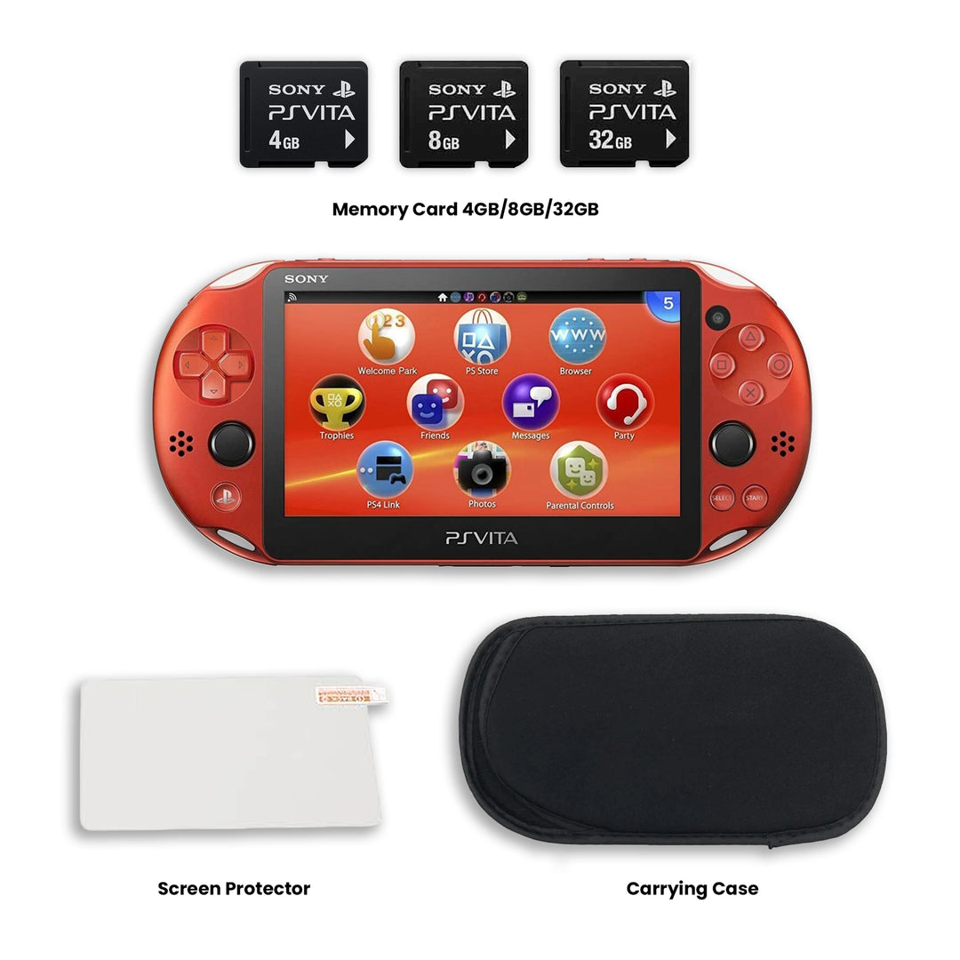PlayStation Vita 2000 Console Metallic Red with Memory Cards, Screen Protector, Carrying Case