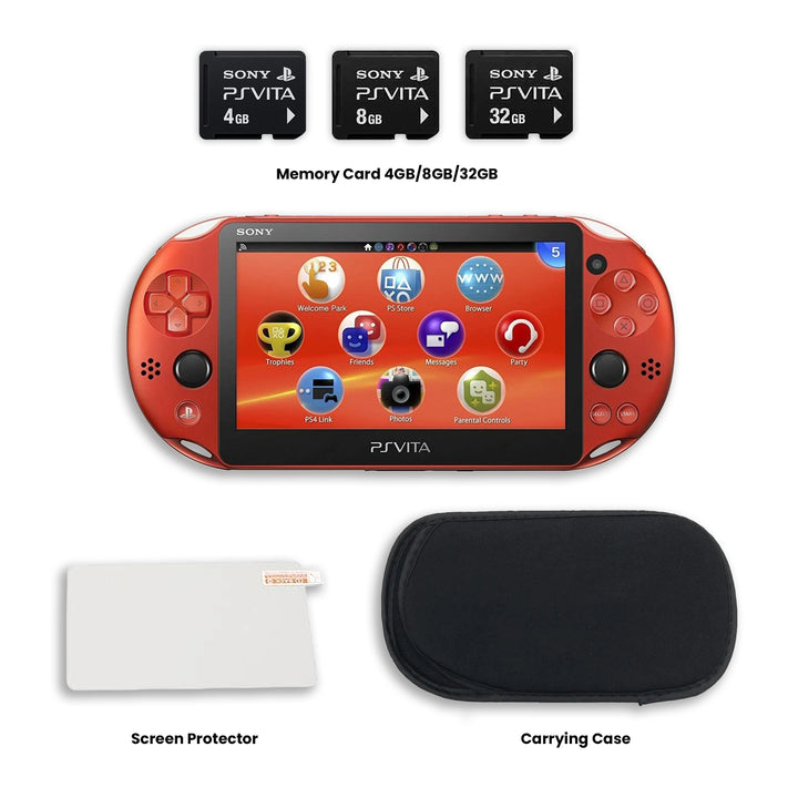 PlayStation Vita 2000 Console Metallic Red with Memory Cards, Screen Protector, Carrying Case