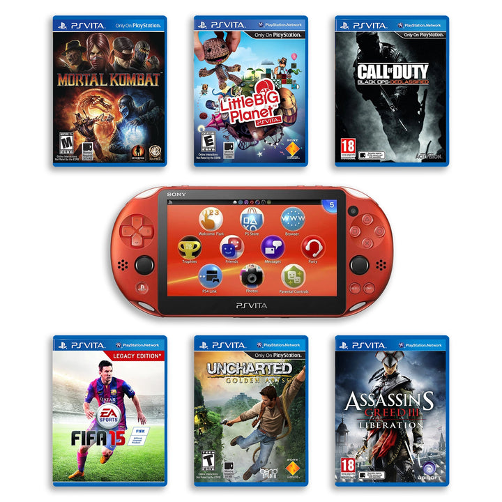 PlayStation Vita 2000 Console Metallic Red with Top Games