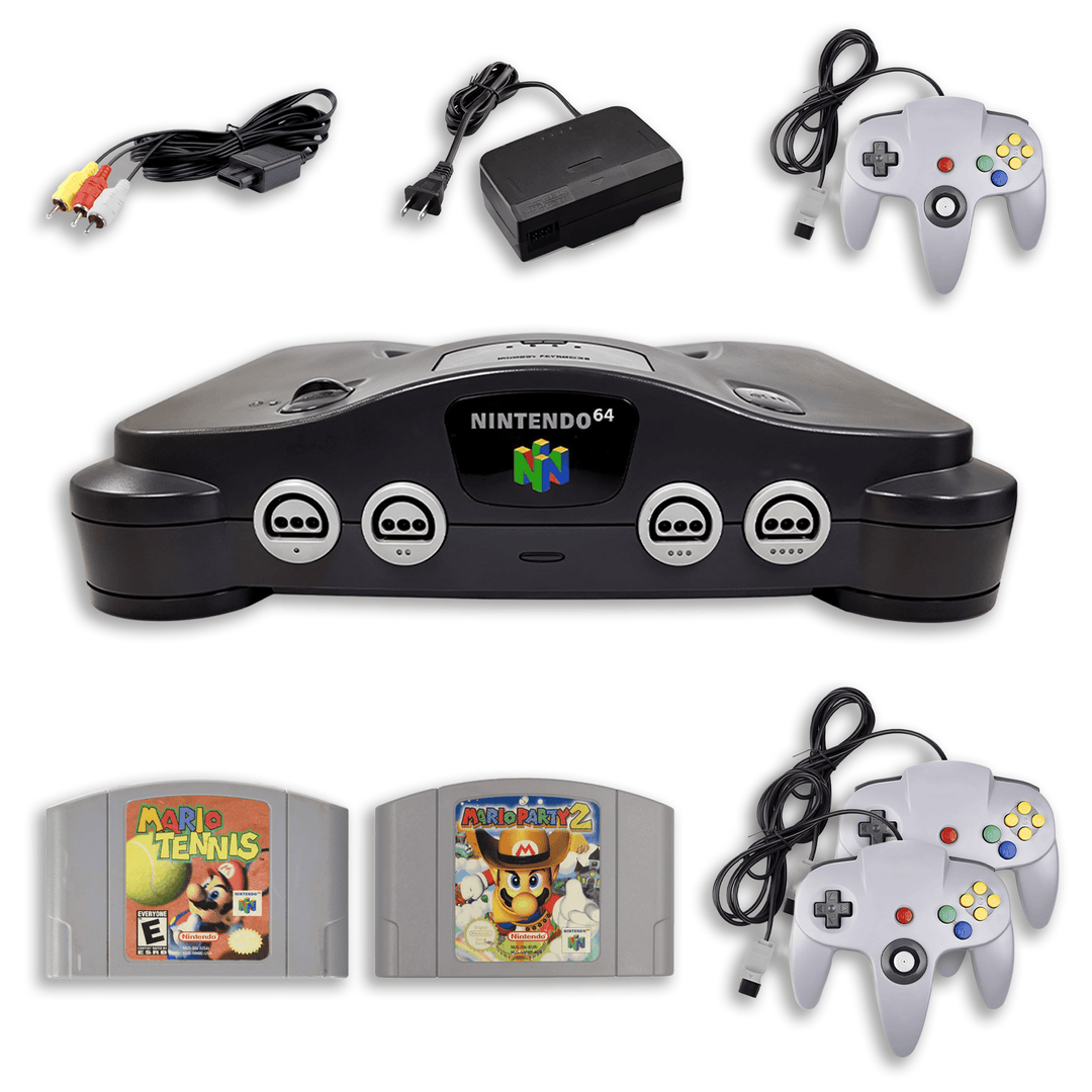 Nintendo 64 Family Fun Bundle – Mario Party 2 & Mario Tennis – 2 Controllers