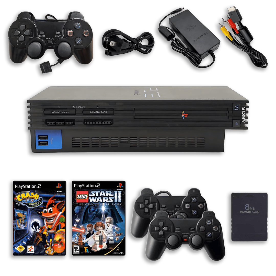 PlayStation 2 Family Fun Bundle – Lego Star Wars & Crash Bandicoot – 2 Controllers, Memory Card
