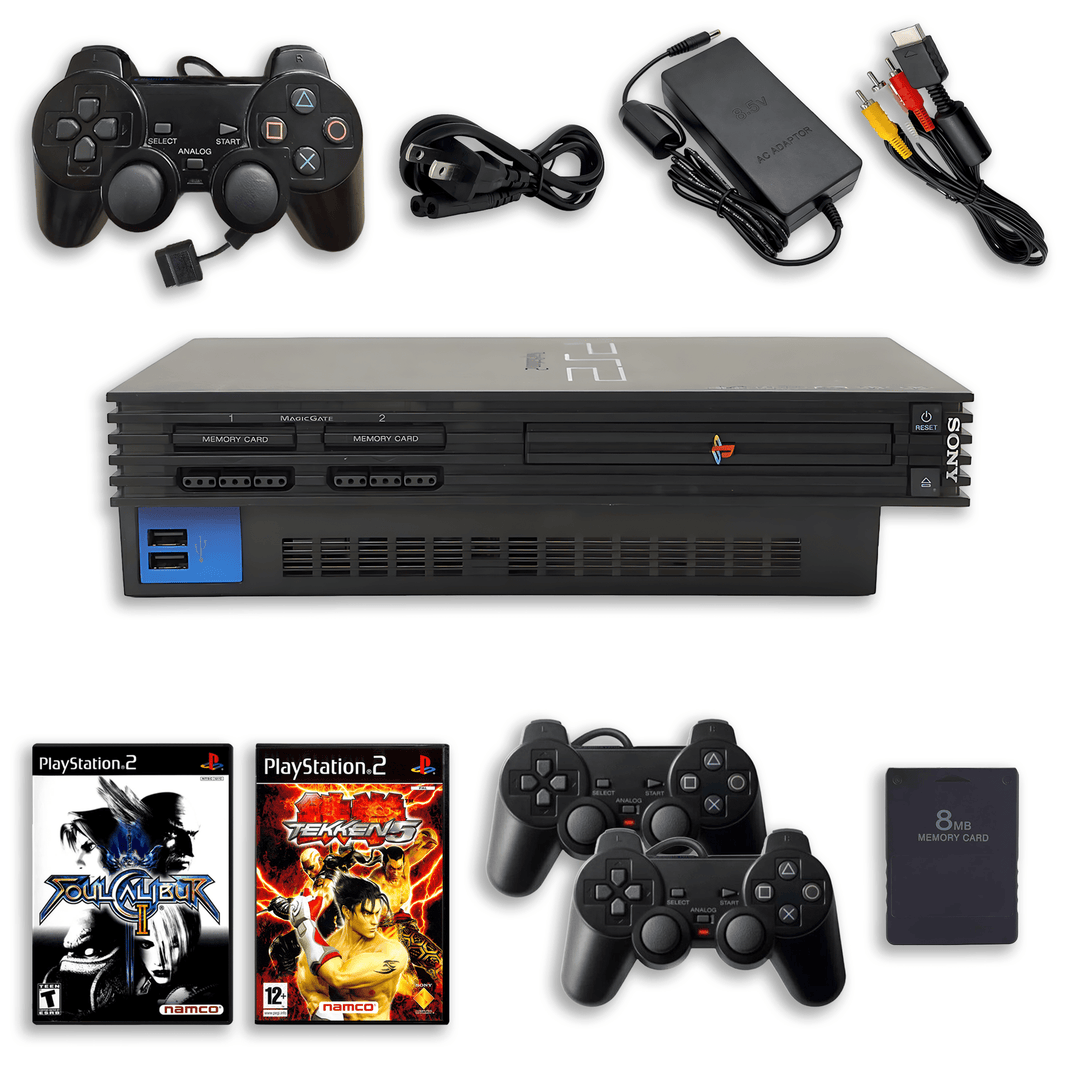 Collection de jeux de combat PlayStation 2 – Tekken 5 et Soulcalibur II – 2 manettes, carte mémoire