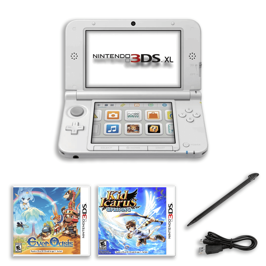 Coffret Nintendo 3DS XL Trésors Cachés – Ever Oasis et Kid Icarus – Chargeur, Stylet