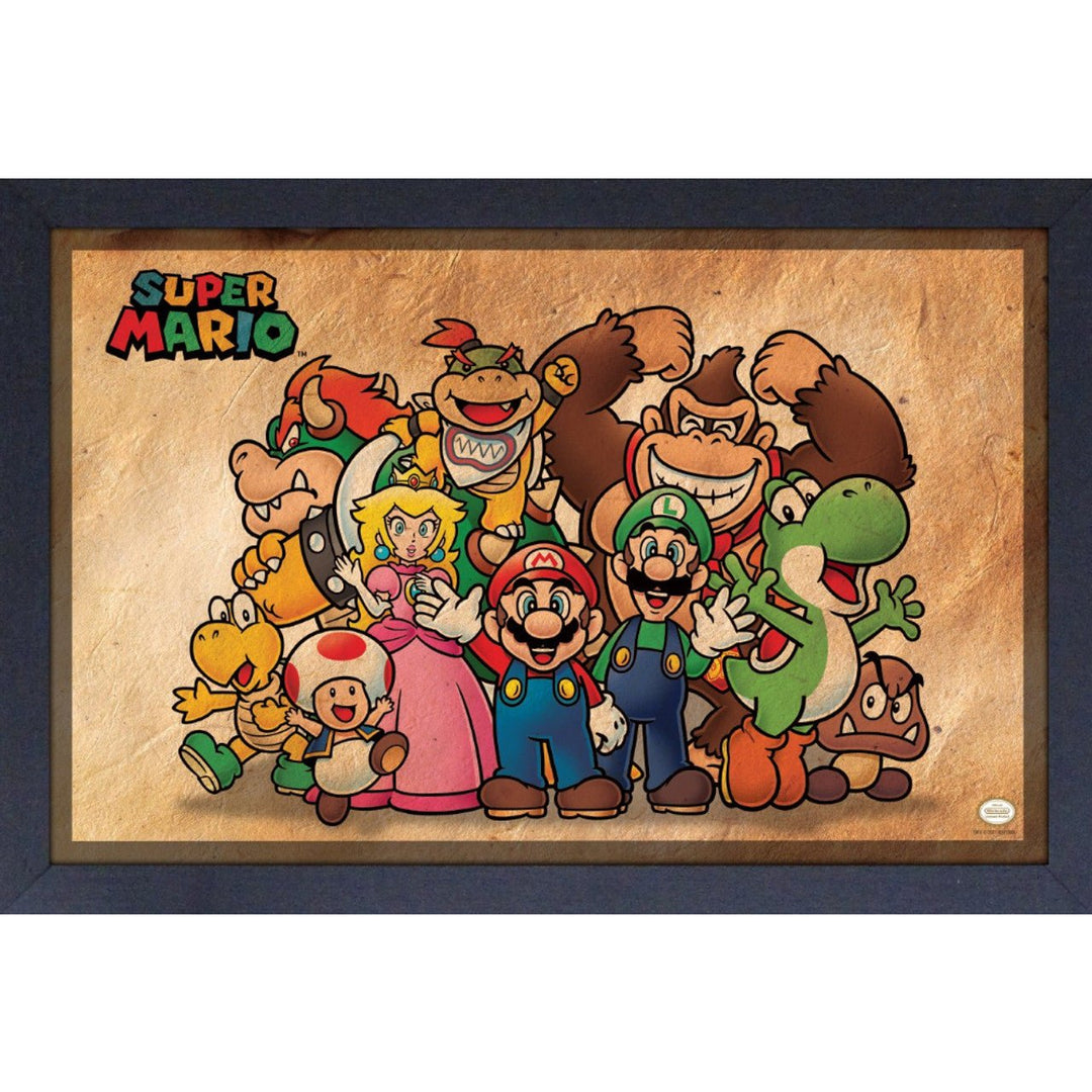 Framed Prints 11 x 17 - Super Mario Characters - Vintage Old Paper (Retro Fam)