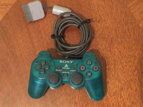 Manette Dual Shock originale PS1 VERT ÉMERAUDE TRANSPARENT (Retro Fam)