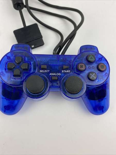 Manette filaire PS2 bleue transparente neuve (Retro Fam)