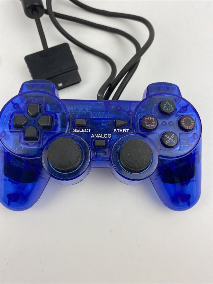 Manette filaire PS2 bleue transparente neuve (Retro Fam)