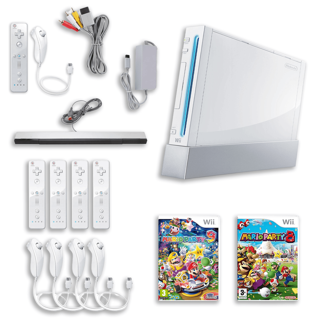 Nintendo Wii Party Pack – Mario Party 8 & Mario Party 9 – 4 Remotes, 4 Nunchuks