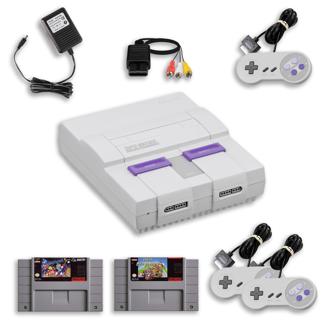 SNES Party Pack – Super Mario Kart & Bomberman – 2 Controllers