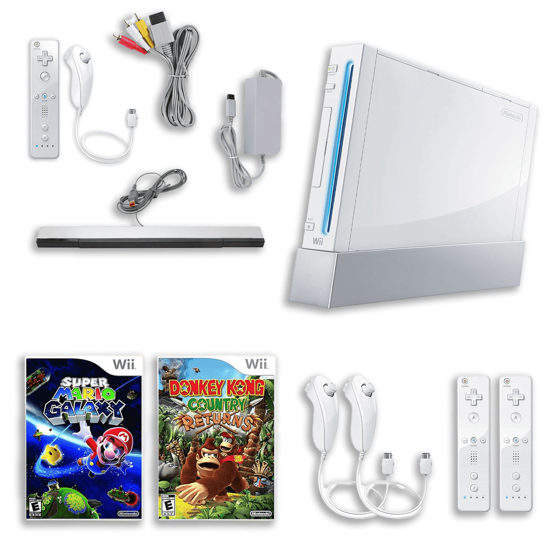 Jeux de plateforme classiques Nintendo Wii – Super Mario Galaxy et Donkey Kong Country Returns – 2 télécommandes, 2 Nunchuks